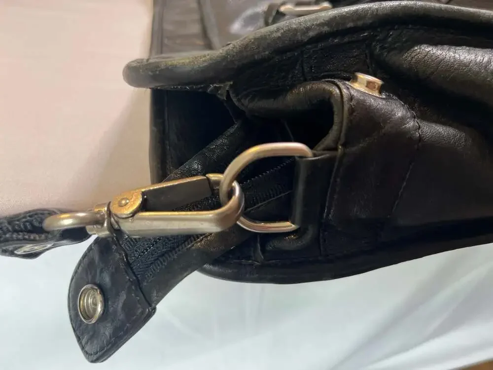 Vintage 80s Bill Blass Black Leather Laptop Messenger or Shoulder Bag